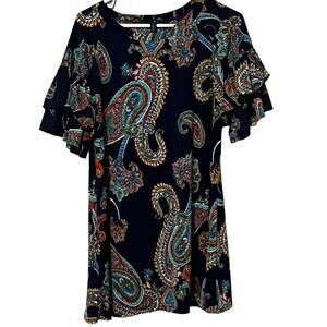 Fashion Queen Womens Dress Shirt Size Medium Paisley Blue